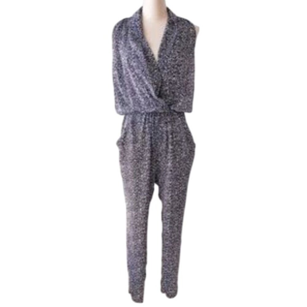 Bar III Womens Size XS Sleeveless Black & White Draped Jumpsuit Classy Chic Cute